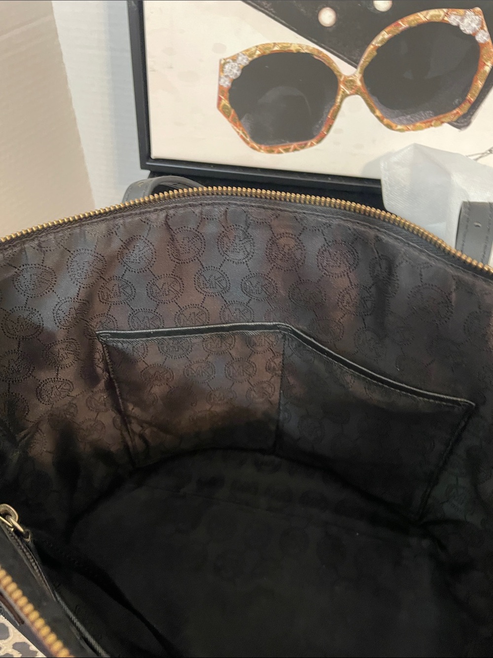 Michael Kors Black Leather Logo Tote with Gold Hardware - Picture 8 of 13